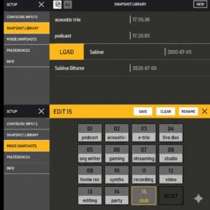 Behringer Flow 8 Touchscreen mit Snapshot-Library für verschiedene Event-Setups
