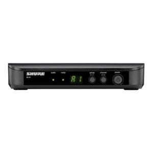 Shure - Funkempfänger BLX4 – Frontansicht mit Display, Status-LEDs und Bedientasten